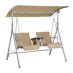 Outsunny Dondolo da Giardino 2 Posti Separati con Tavolino e Tetto Regolabile, in Metallo 175x112x165cm Beige