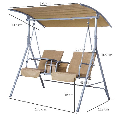 Outsunny-Dondolo-da-Giardino-2-Posti-Separati-con-Tavolino-e-Tetto-Regolabile-in-Metallo-175x112x165cm-Beige