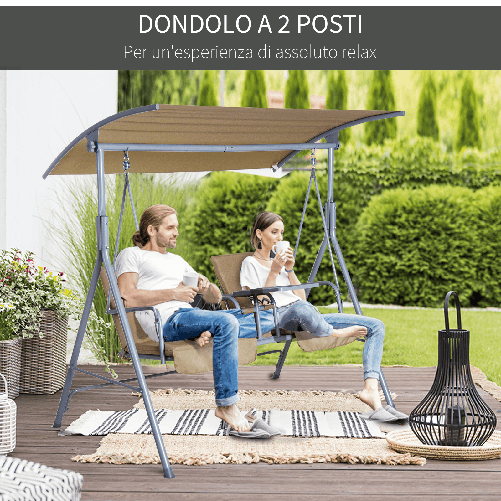 Outsunny-Dondolo-da-Giardino-2-Posti-Separati-con-Tavolino-e-Tetto-Regolabile-in-Metallo-175x112x165cm-Beige