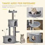 PawHut-Tiragraffi-per-Gatti-con-Cucce-e-Rivestimento-in-Peluche-e-Feltro-Altezza-133cm-Grigio