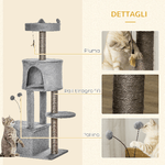 PawHut-Tiragraffi-per-Gatti-con-Cucce-e-Rivestimento-in-Peluche-e-Feltro-Altezza-133cm-Grigio