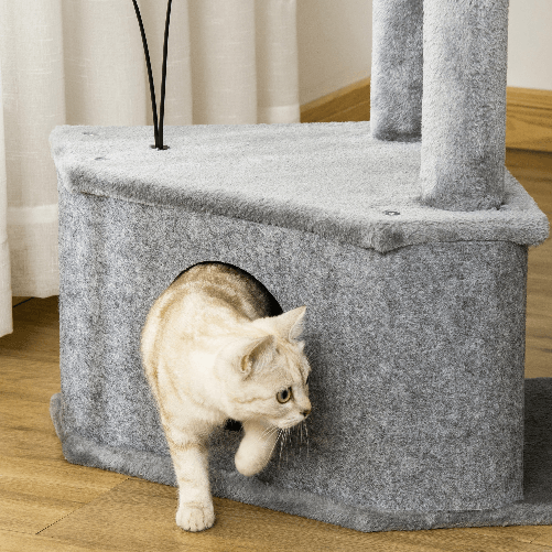 PawHut-Tiragraffi-per-Gatti-con-Cucce-e-Rivestimento-in-Peluche-e-Feltro-Altezza-133cm-Grigio