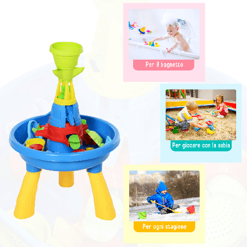 HOMCOM-Playset-Tavolino-Acqua-e-Sabbia-per-Bambini-con-21-Accessori-Set-Giocattoli-Tavolo-Acquatico-da-Spiaggia-ed-Esterni-in-PP-46x46x72-cm