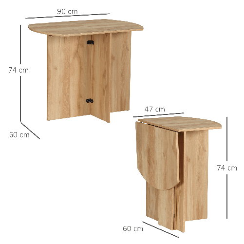 HOMCOM-Tavolo-da-Pranzo-Pieghevole-Salvaspazio-in-Legno-90x60x74cm-Quercia