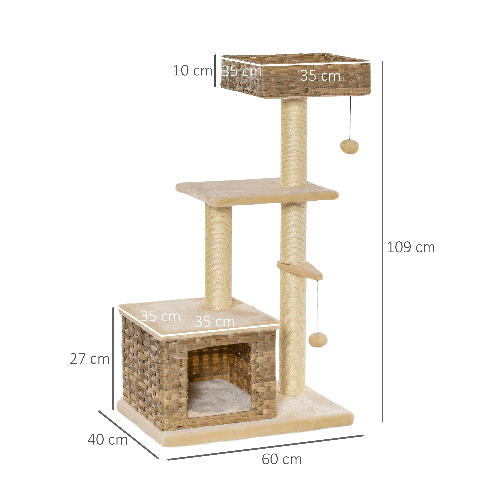 PawHut-Tiragraffi-a-Colonna-da-109cm-per-Gatti-fino-a-5kg-con-Cuccia-Giochi-e-Pali-in-Corda-Beige-60x40x109cm