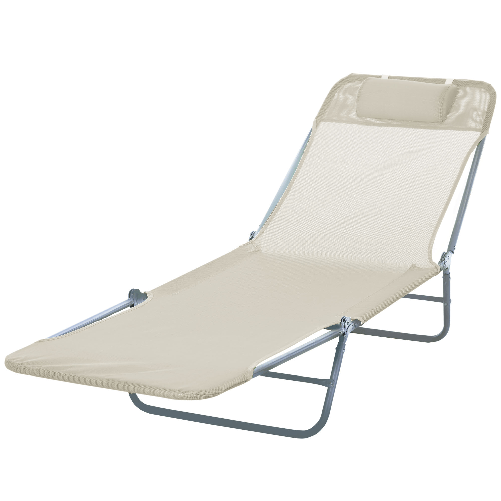 Outsunny-Sdraio-Pieghevole-Reclinabile-con-Cuscino-da-Giardino-Spiaggia-Beige