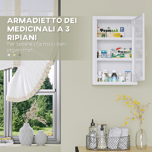 kleankin-Armadietto-Medicinali-a-3-Ripiani-in-Acciaio-Inox-con-2-Chiavi-e-Montaggio-a-Parete-30x14x46-cm-Bianco