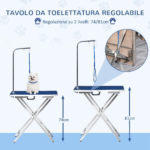 PawHut-Tavolo-Toelettatura-Pieghevole-Braccio-Regolabile-e-Guinzaglio-70x45x74-81cm-Blu