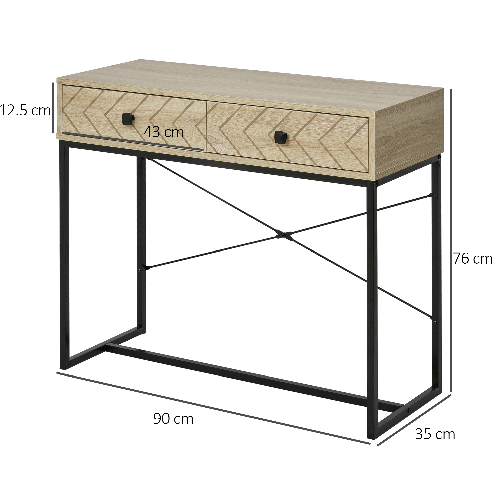 HOMCOM-Tavolo-Consolle-in-Legno-e-Metallo-Nero-con-2-Cassetti-per-Ingresso