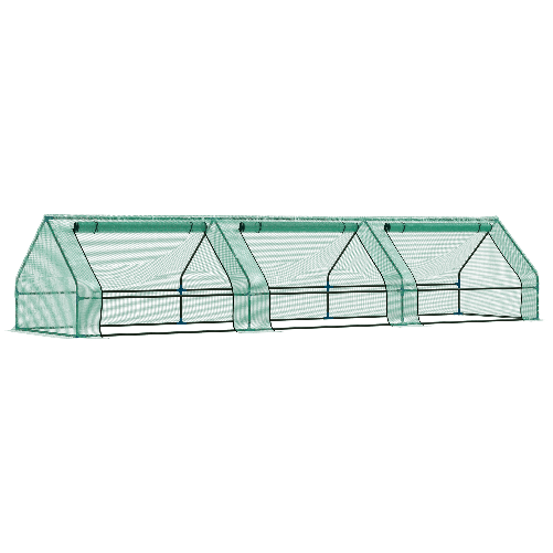 Outsunny-Serra-per-Piante-Fiori-Ortaggi-Colivazione-da-Giardino-Balcone-con-Tubi-di-Acciaio-e-Copertura-in-Polietilene-con-3-Porte-Verde--400cm-x-100cm-x-80cm-
