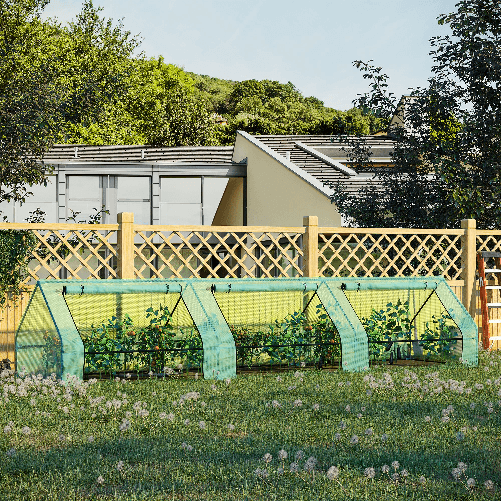 Outsunny-Serra-per-Piante-Fiori-Ortaggi-Colivazione-da-Giardino-Balcone-con-Tubi-di-Acciaio-e-Copertura-in-Polietilene-con-3-Porte-Verde--400cm-x-100cm-x-80cm-