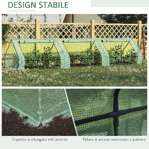 Outsunny-Serra-per-Piante-Fiori-Ortaggi-Colivazione-da-Giardino-Balcone-con-Tubi-di-Acciaio-e-Copertura-in-Polietilene-con-3-Porte-Verde--400cm-x-100cm-x-80cm-