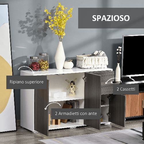 HOMCOM-Mobiletto-Armadietto-Multiuso-per-Soggiorno-Cucina-Ufficio-2-Cassetti-e-2-Armadietti-con-Apertura-a-Pressione-Grigio