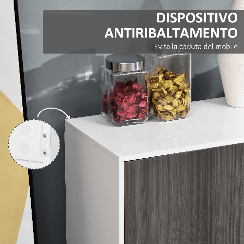 HOMCOM-Mobiletto-Armadietto-Multiuso-per-Soggiorno-Cucina-Ufficio-2-Cassetti-e-2-Armadietti-con-Apertura-a-Pressione-Grigio