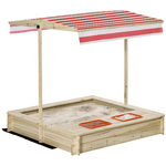 Outsunny Sabbiera da Cortile con Tettuccio Regolabile per Bambini 3-8 Anni, 118x118x118cm - Legno