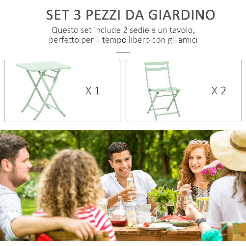 Outsunny-Set-Tavolo-e-Sedie-da-Giardino-ed-Esterno-in-Metallo-Verde-Set-da-3-Pezzi-Pieghevole-e-Salvaspazio