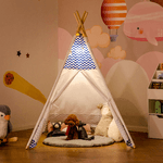 HOMCOM-Tenda-Indiana-per-Bambini-Teepee-in-Tessuto-e-Legno-con-Finestra-Eta-3-6-Anni-120x120x155cm-Bianco-e-Blu