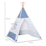 HOMCOM-Tenda-Indiana-per-Bambini-Teepee-in-Tessuto-e-Legno-con-Finestra-Eta-3-6-Anni-120x120x155cm-Bianco-e-Blu