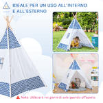 HOMCOM-Tenda-Indiana-per-Bambini-Teepee-in-Tessuto-e-Legno-con-Finestra-Eta-3-6-Anni-120x120x155cm-Bianco-e-Blu