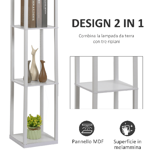 HOMCOM-Lampada-da-Terra-con-3-Mensole-Integrate-Attacco-E27-Potenza-40W-Arredamento-Moderno-in-MDF-26x26x160cm-Bianco