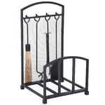 HOMCOM Portalegna da Interno ed Esterno in Metallo con Ganci e 4 Attrezzi Inclusi, 39x39x68cm, Nero