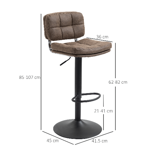 HOMCOM-Set-2-Sgabelli-da-Bar-Girevoli-con-Altezza-Regolabile-Similpelle-e-Imbottitura---Marrone