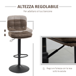 HOMCOM-Set-2-Sgabelli-da-Bar-Girevoli-con-Altezza-Regolabile-Similpelle-e-Imbottitura---Marrone