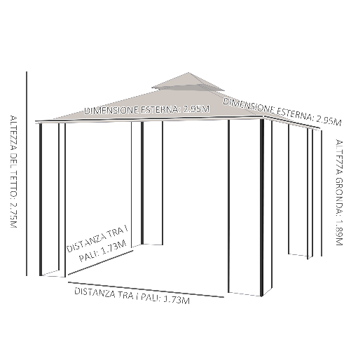 Outsunny-Gazebo-da-Giardino-3x3m-in-Metallo-con-Zanzariere-e-Tettuccio-in-Poliestere-Beige