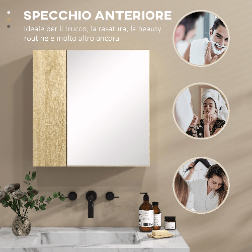 kleankin-Mobile-da-bagno-con-Specchio-e-4-Ripiani-interni-in-truciolato-60x15x60cm-color-Legno