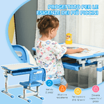 HOMCOM-Banco-Scuola-con-Sedia-Regolabili-in-Altezza-per-Bambini-6-12-Anni-Cassetto-e-Piano-Inclinabile-a-45°-Acciaio-e-MDF-Blu