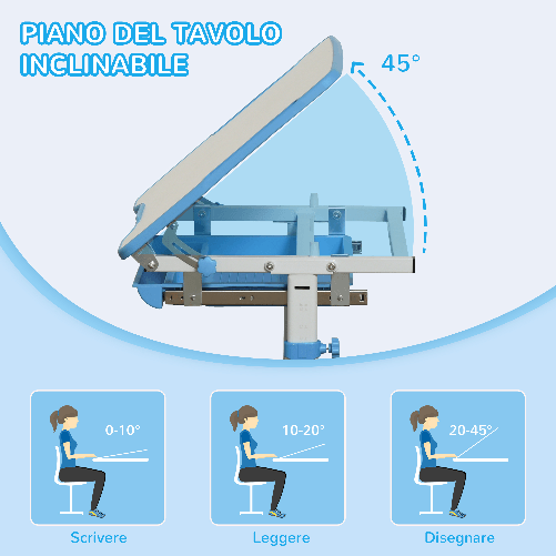 HOMCOM-Banco-Scuola-con-Sedia-Regolabili-in-Altezza-per-Bambini-6-12-Anni-Cassetto-e-Piano-Inclinabile-a-45°-Acciaio-e-MDF-Blu