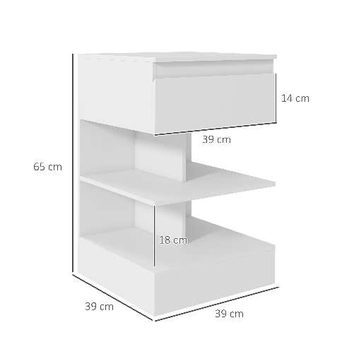 HOMCOM-Comodino-Moderno-in-Truciolato-e-MDF-con-un-Cassetto-e-2-Ripiani-39x39x65-cm-Bianco