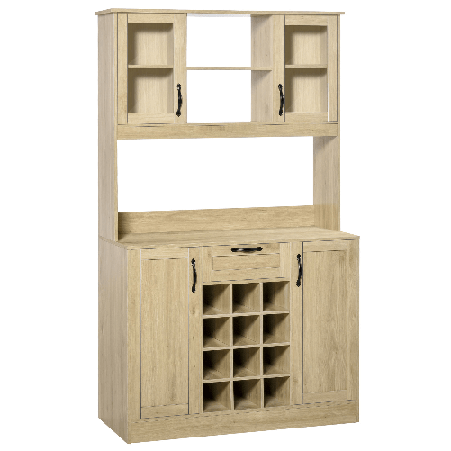 HOMCOM-Mobile-Credenza-Alta-da-Cucina-con-Cassetto-4-Armadietti-Mensole-e-Portabottiglie-in-Legno-Rovere