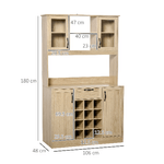 HOMCOM-Mobile-Credenza-Alta-da-Cucina-con-Cassetto-4-Armadietti-Mensole-e-Portabottiglie-in-Legno-Rovere