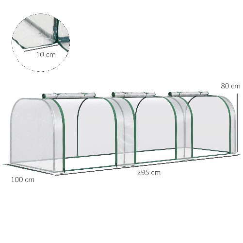 Outsunny-Serra-a-Tunnel-in-PVC-Trasparente-e-Acciaio-con-Porte-a-Cerniera-295x100x80-cm