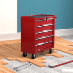 HOMCOM-Carrello-Porta-Utensili-con-5-Cassetti-Serratura-2-Chiavi-e-Manubrio-Parete-Smontabile-2-Ruote-con-Freno-in-Lamiera-d-Acciaio-EVA-Rosso-675x33x77cm