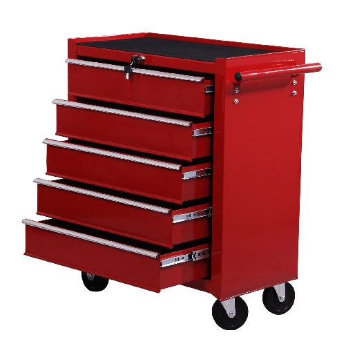 HOMCOM-Carrello-Porta-Utensili-con-5-Cassetti-Serratura-2-Chiavi-e-Manubrio-Parete-Smontabile-2-Ruote-con-Freno-in-Lamiera-d-Acciaio-EVA-Rosso-675x33x77cm