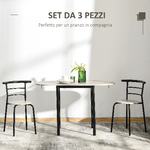 HOMCOM-Set-da-Pranzo-3-Pezzi-con-2-Sedie-e-1-Tavolo-da-Pranzo-Ovale-in-MDF-e-Acciaio-per-Spazi-Limitati