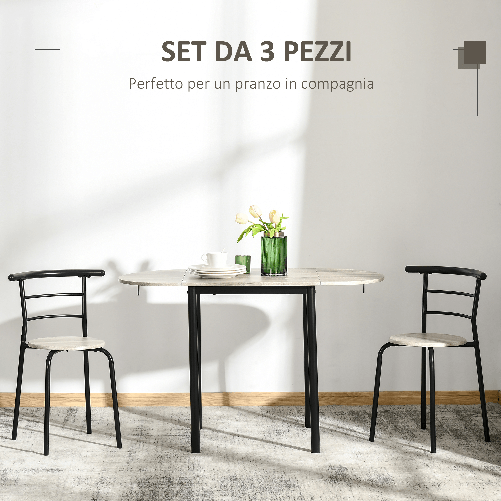 HOMCOM-Set-da-Pranzo-3-Pezzi-con-2-Sedie-e-1-Tavolo-da-Pranzo-Ovale-in-MDF-e-Acciaio-per-Spazi-Limitati