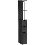 HOMCOM Mobile Colonna Salvaspazio in Legno con Ripiani, Armadietto e Cassetti, Nero, 15x33x136cm