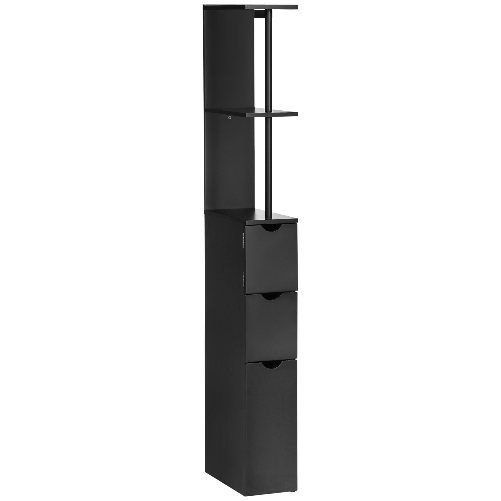 HOMCOM-Mobile-Colonna-Salvaspazio-in-Legno-con-Ripiani-Armadietto-e-Cassetti-Nero-15x33x136cm