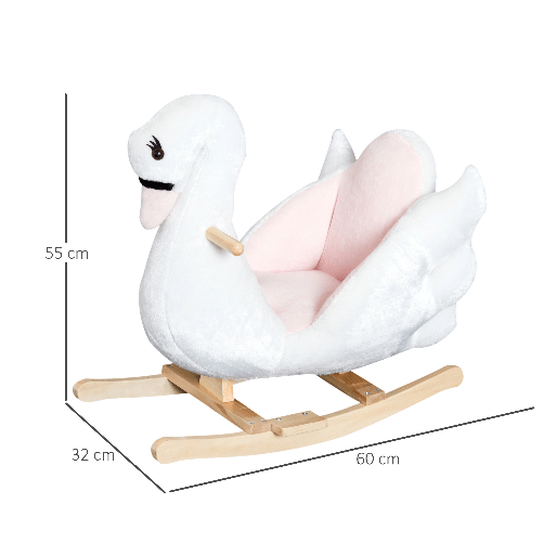 HOMCOM-Cavallo-a-Dondolo-a-Forma-di-Cigno-con-Musica-Struttura-in-Metallo-e-Legno-Rivestimento-Peluche-60x32x55cm-Bianco