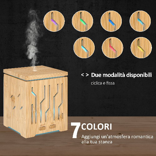 HOMCOM-Diffusore-di-Aromi-Oli-Essenziali-per-Ambienti-Fino-a-15-18㎡-Vaporizzatore-a-2-Modalita-con-7-Luci-Colorate-Bambu-200Ml