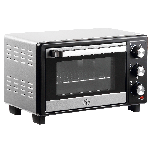 HOMCOM-Fornetto-Elettrico-16L-Temperatura-Regolabile-e-Timer-3-Metodi-di-Cottura-e-Accessori-Inclusi-1400W-44x32x28cm-Argento-Nero