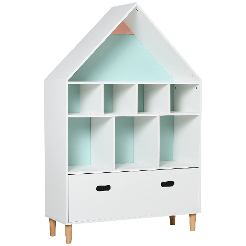 HOMCOM-Libreria-Scaffale-Portagiochi-per-Cameretta-Bimbi-con-Mensole-a-Cubi-Bianca-Azzurra-e-Rosa