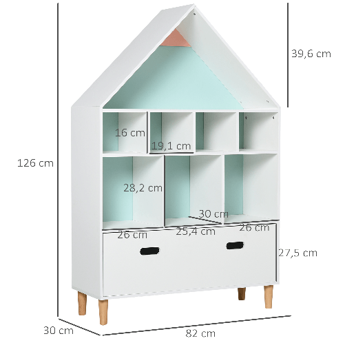 HOMCOM-Libreria-Scaffale-Portagiochi-per-Cameretta-Bimbi-con-Mensole-a-Cubi-Bianca-Azzurra-e-Rosa