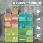 HOMCOM-Mobile-Scarpiera-Modulare-Salvaspazio-16-Cubi-30x30x30-cm-in-Acciaio-e-PP-125x32x125-cm-Trasparente