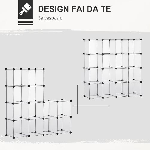 HOMCOM-Mobile-Scarpiera-Modulare-Salvaspazio-16-Cubi-30x30x30-cm-in-Acciaio-e-PP-125x32x125-cm-Trasparente