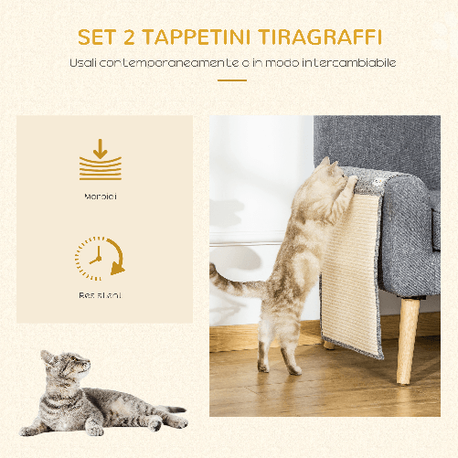 PawHut-Set-2-Tiragraffi-per-Gatti-da-Divano-Tappetini-Tiragraffi-in-Sisal-e-Poliestere-130x45cm---Grigio