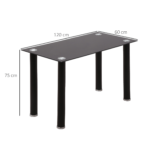 HOMCOM-Tavolo-da-Pranzo-Rettangolare-Tavolo-Cucina-Moderno-per-Soggiorno-Gambe-Rotonde-in-Metallo-e-Piano-in-Vetro-Temperato-120x60x75cm-Nero